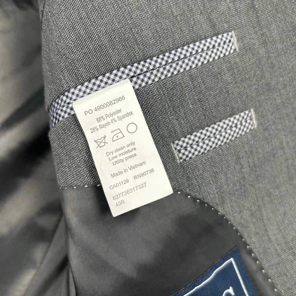 Chaps Mens Suit Jacket Blazer 40R Gray‎ Stretch Two Button Notch Lapel 40 R FLAW